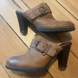 b.o.c. Tan Leather Heeled Clogs